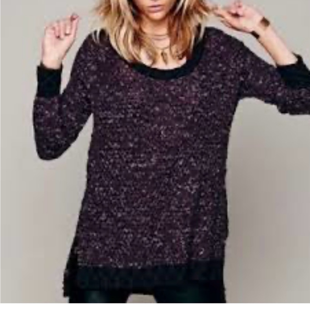 Free People September Song wool blend burgundy purple sweater oversized size XS